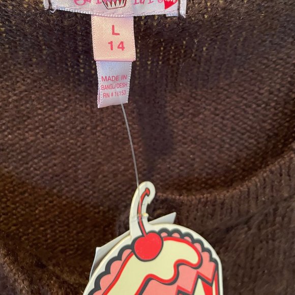 Sugar Tart Knit Blouse Woman's L Large NWT Brown Short Sleeve Heart Buttons - Picture 2 of 3